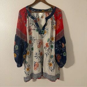 LulaLife Womens Floral Long Puffy Sleeve Tunic Top Size 2X